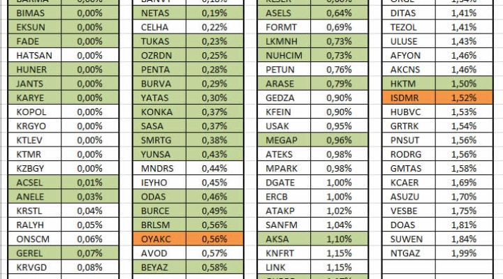 Borsa İstanbul Hisselerinde Arındırma Oranları